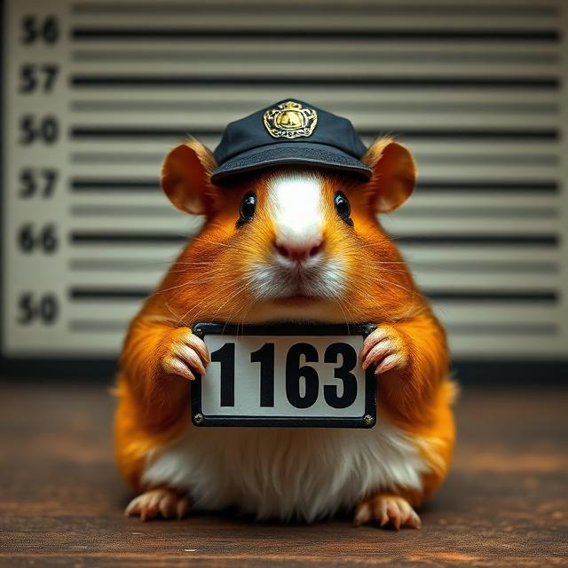 Guinea pig in a police lineup holding a number card